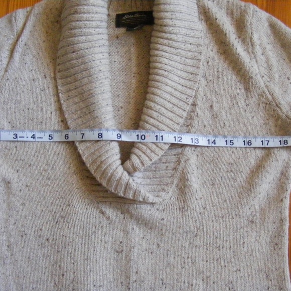 Eddie Bauer Pull over Sweater S Oatmeal Beige tan Wool shawl collar EUC Vintage - Picture 5 of 10